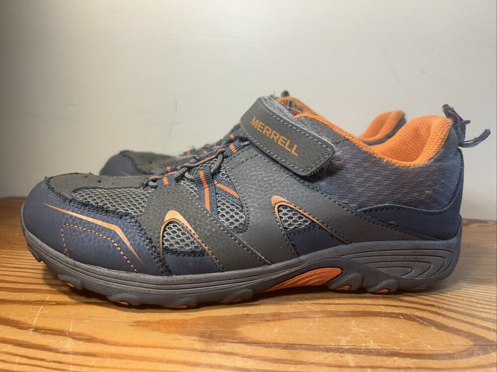 Merrell Trail Chaser Hiking Shoe Brown Grey Orange Leather Mesh MY57109 Boys 6.5